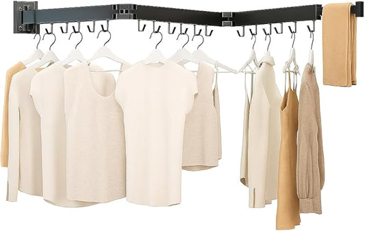 Kelisiting Foldable Clothes Drying Rack, 2 Fold Laundry Drying Rack Wall Mount, [No Drilling] Folding & Durable Space Saver for Laundry, Balcony, Bathroom, Patio, Dormitory, Apartment-White