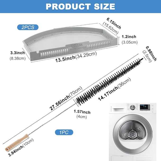 2 Pack WE03X23881 Stainless Steel Dryer Lint Filter Replacement for GE & Hotpoint Dryer,Screen Filter with Cleaner Brush,Replaces AP6031713, WE03X23881, 4476390, PS11763056, EAP11763056