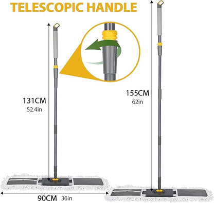 MASTERTOP 36" Professional Industrial Dust Mop for Floor Cleaning, Heavy Duty Wet & Dry Commercial Mop,Large Flat Floor Mops with Telescopic 62'' Long Handle,Dust Broom for Hardwood,Tiles,Office
