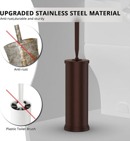 Premium 304 Stainless Steel Toilet Brush and Holder: Weighted Stable Base, Removable Inner Tube, Splash-Proof Design for 360° Thorough Cleaning & Space-Saving Storage,Bronze