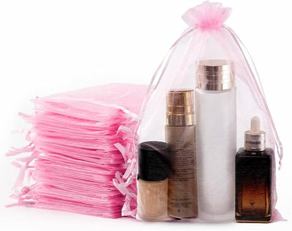 Meowoo 100PCS Organza Bags, 8x12in Small Mesh Bags Drawstring, Mesh Gift Bags Drawstring for Jewelry, Candy, Christmas, Sachets, Festivals, Bathroom Soaps, Makeup Organza, Wrapping Supplies(pink)