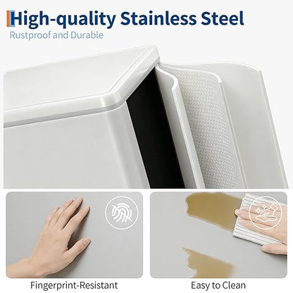 Dual Compartment Trash Can, 2 x 5.3 gal, 20L x 2 Stainless Steel Recycling Bin, Modern Kitchen Trash Bin with Foldable Anti-Slip Foot Pedal, Soft-Close Lid, Removable Inner Buckets, Kitchen Garbage