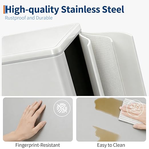 Dual 2 x 5.3 gal (2 x 20L) Stainless Steel Trash Can with Recycling Bin, Soft-Close Lid, Foldable Anti-Slip Step-on Pedal, Stainless Steel Handle, Removable Plastic Inner Buckets for Kitchen or Office
