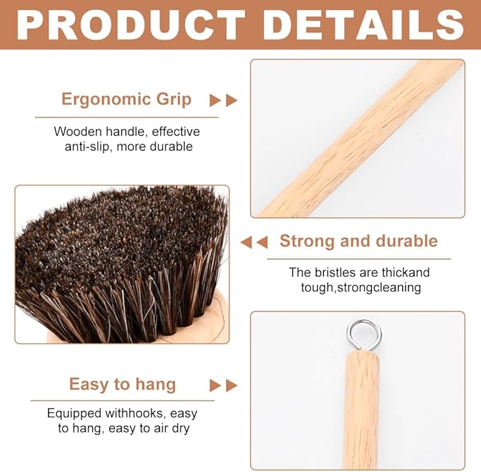 Bamboo Dish Brush with Handle,Natural Kitchen Brushes with 3pcs Replacement Heads, Horsehair, Sisal, Palm,All Purpose Kitchen Scrub Brush,Fruit and Veggie Brush Scrubber