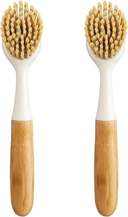 HIC Kitchen Dish Scrubbing Brush, Bamboo with Non-Scratch Bristles, Set of 2