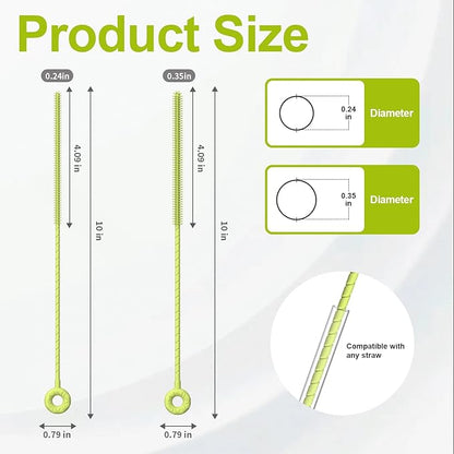 YOTIME Silicone Straw Cleaner Brush, 2 Pcs Reusable Straw Brush(6mm+9mm) for Cleaning Narrow & Wide Straws, Tumblers, Green