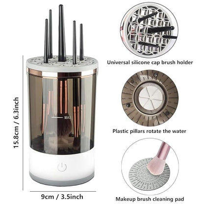 Electric Makeup Brush Cleaner Machine with Makeup Brush Cleaning Mat, Portable Cosmetic Brush Cleaner with Makeup Brush Holder, Automatic Spinning Makeup Brush Cleaner for All Size Makeup Brushes