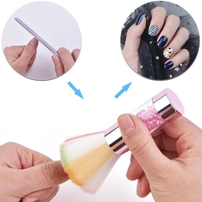 Colorful Nail Art Dust Brush Remover Cleaner for Acrylic Gel Nails with Shiny Rhinestone Handle