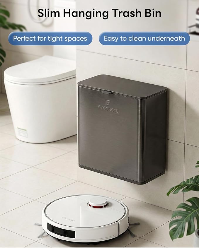Kitchen Compost Bin, 10L/2.6G Trash Can with Lid, Slim Stainless Steel Hanging Garbage Bin for Kitchen, Bathroom, Bedroom, Office, Wall Mounted Compost Bin with Inner Bucket,Titanium Grey