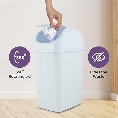 Superio Kitchen Trash Can with Swing Top Lid 9 Gallon Slim Waste Bin 37 Qt Sturdy Plastic Garbage Can Medium Recycling Bin for Office, Bathroom, Under Counter, Dorm, Bedroom (White-2 Pack)