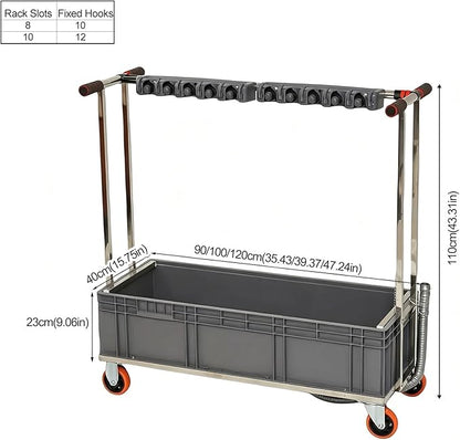 SARKEY Mobile Broom Mop Holder,Mobile Cleaning Trolley,Freestanding Housekeeping Storage,Solves The Problem Of Dripping Mops And Wet Floors,For Garden,Schools,Hotels(120x40x110cm(47x16x43in))