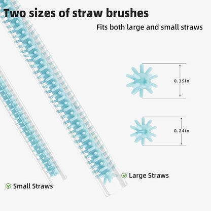 Silicone Straw Cleaner Brush, 4Pcs Reusable Straw Brush Set with Extra-Long Design for Cleaning Thin Metal Straws and Wider Milkshake Straws （6mm+9mm Blue)