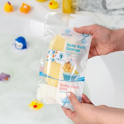 Hypoallergenic Natural Baby Sponge & Wash Cloth Set for Bath — Ultra-Soft, Gentle, Safe for Newborns, Infants & Sensitive Skin