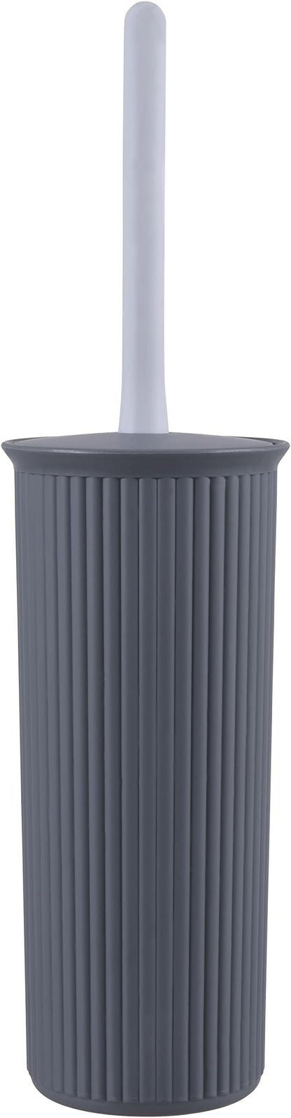 Superio Ribbed Collection - Decorative Plastic Toilet Bowl Brush and Holder Set, Grey (1 Pack) Cleaner Scrubber for Bathroom