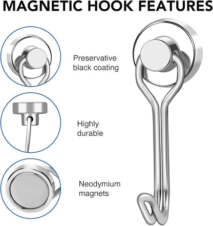 LOVIMAG Hooks, 30lbs+ Magnetic Magnet Hook 2025 Cruise Cabin Ship Essentials Heavy Duty Strong Refrigerator Fridge Hanging for Classroom Beach Vacation Kitchen Grills Home Mug Hanger (20 Pack), Silver