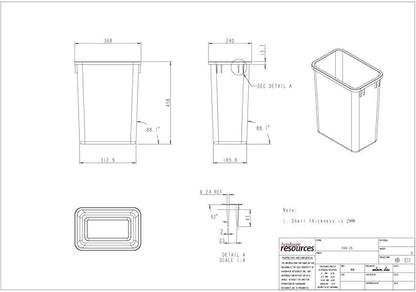 Hardware Resources Plastic Trash Can - Indoor Garbage Bin for Kitchen, Home, Office & Commercial Use - Large Waste Disposal Tub - Compatible with Pull-Outs & Frames - 35-Quarts (Pack of 1) (8.75-Gallon) - White