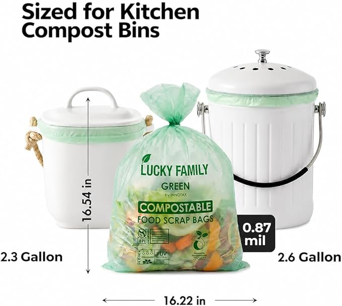 Compostable Trash Bags for Kitchen Compost Bins – 2.6 Gallon Compost Bags for Countertop Bin, Green Compostable Bags, BPI Certified ASTM D6400, Leak-Resistant Food Waste Bags (50 Count)