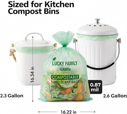 Compostable Trash Bags for Kitchen Compost Bins – 2.6 Gallon Compost Bags for Countertop Bin, Green Compostable Bags, BPI Certified ASTM D6400, Leak-Resistant Food Waste Bags (50 Count)