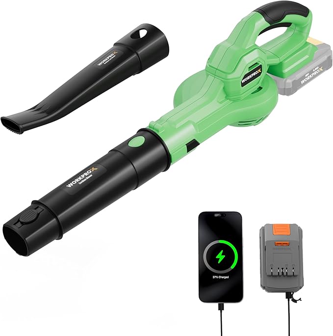 WORKPROX Leaf Blower Cordless, 20V Electric Blower with 4.0Ah Type-C Charging Battery, 138MPH 170CFM, Lightweight Handheld Mini Blowers for Lawn Care, Patio Cleaning, Dust, Blowing Leaves