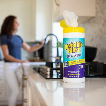 Invisible Glass 90160 Glass Cleaning Wipes, Pre-Moistened, Streak-Free and Lint-Free, Safe for Windows, Mirrors, Windshields, and Tinted Glass, 40 Count