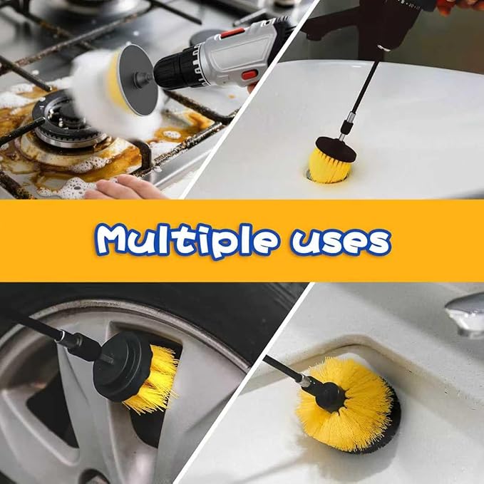 FORHOGAR 7 Pack Drill Brush Kit with Adapter Compatible with Scrub Daddy/Mommy Sponges and Extended Long Attachment, Accessorise Set for Grout, Floor, Tub, Shower, Tile, Bathroom and Kitchen