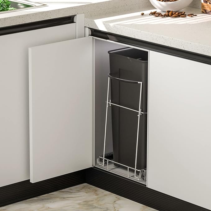 Insputer Pull Out Trash Can Under Cabinet, Requires 13" W X 18" D Cabinet, Under Sink Trash Can Kit, Slide Out Garbage for Kitchen(Not Included Can)