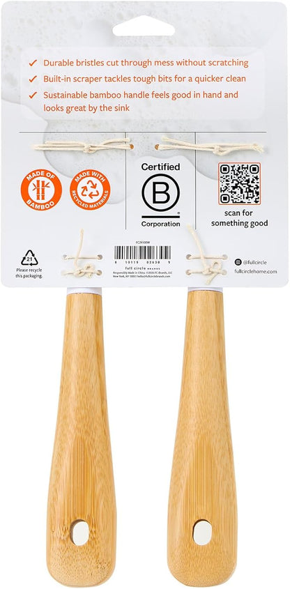 Full Circle Be Good - Bamboo Handle Dish Brush – Sustainable Kitchen Cleaning with Tough Bristles - Natural Dish Scrubber, Nonstick & Cast Iron Cleaner - Long Handle Brush for Dishes, Pots, and Pans