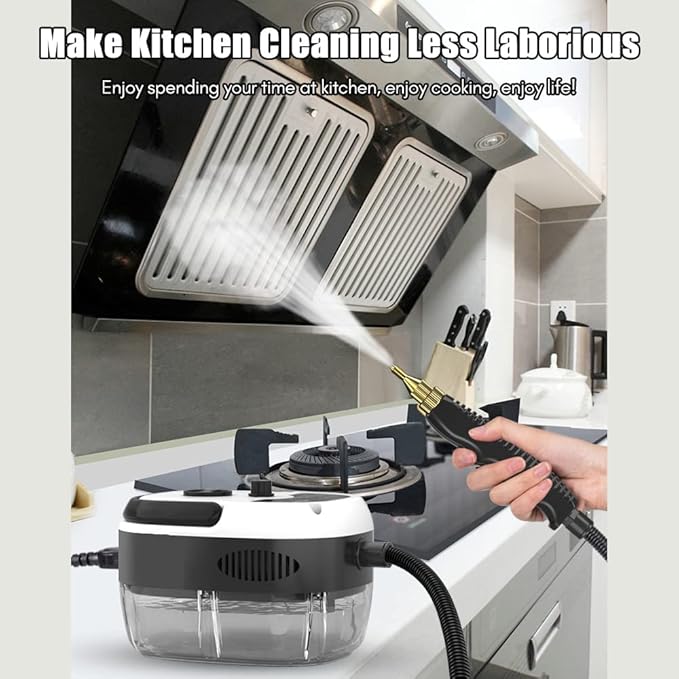 Portable Handheld Steam Cleaner, High Temperature Pressurized Steam Cleaning Machine with Brush Heads for Kitchen Furniture Bathroom Car, US Plug 110V (White)