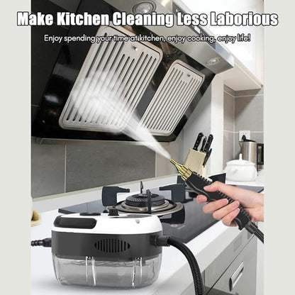 Portable Handheld Steam Cleaner, High Temperature Pressurized Steam Cleaning Machine with Brush Heads for Kitchen Furniture Bathroom Car, US Plug 110V (White)
