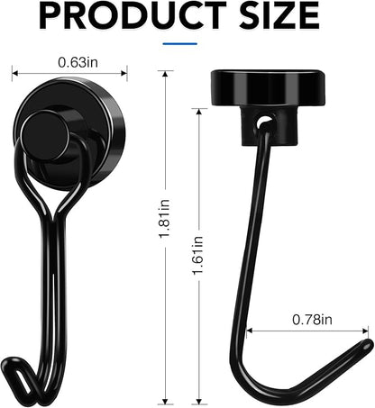 LOVIMAG Hooks, 30lbs+ Magnetic Magnet Hook 2025 Cruise Cabin Ship Essentials Heavy Duty Strong Refrigerator Fridge Hanging for Classroom Beach Vacation Kitchen Grills Home Mug Hanger (12 Pack), Black