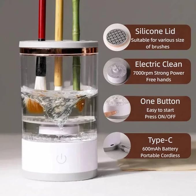 Electric Paint Brush Cleaner, Rinse Cup, Brush Rinser for Painting, Brush Cleaning Washer Rinser for Acrylic, Watercolor Painting, Makeup Brush Cleaner,Brush Holder (1, White)