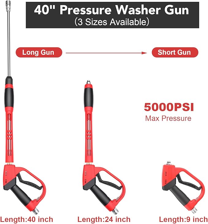 Pressure Washer Gun and Hose Kit, 3600PSI 50Ft Pressure Washer Hose with Foam Cannon & 2Pcs Extension Wand & 5Pcs Nozzle Tips & M22-15mm Fittings for Car Wash Driveway House