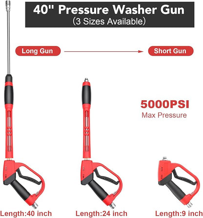 Pressure Washer Gun and Hose Kit, 3600PSI 50Ft Pressure Washer Hose with Foam Cannon & 2Pcs Extension Wand & 5Pcs Nozzle Tips & M22-15mm Fittings for Car Wash Driveway House