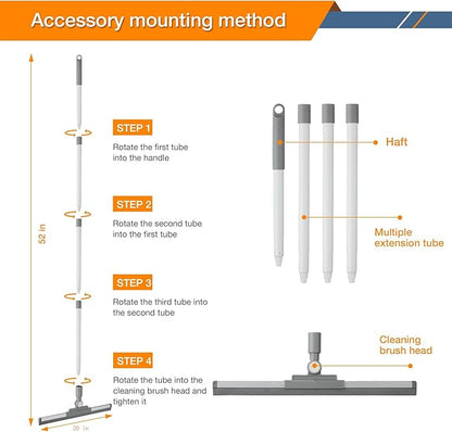 Floor Squeegee for Concrete Floor, Squeegee Broom, Magic Air Broom with 52'' Long Handle and 20'' Rubber Rotating Head for Shower Glass Doors, Bathroom Tile, Pet Hair, Window and Glass