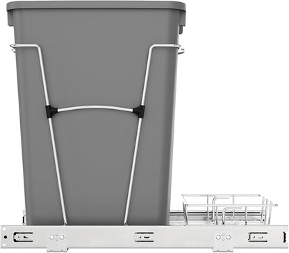 Rev-A-Shelf Single 35 Qt Pullout Trash Can for Base Kitchen Cabinets, Garbage Waste Bin System with Full Extension Slides, Min Opening Width of 11.5", Metallic Silver, RV-12KD-17C S