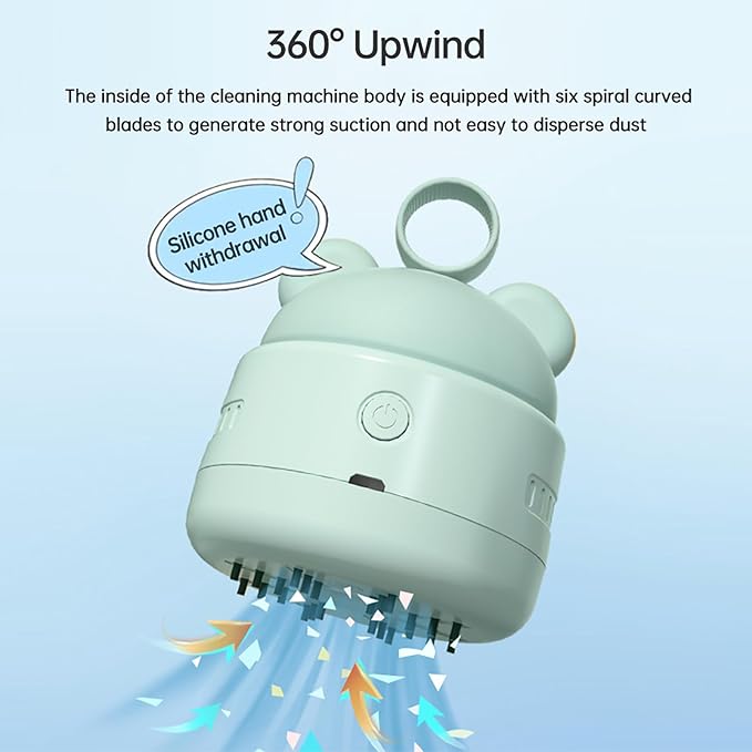Mini Desktop Vacuum Cleaner Cute Cordless Table Dust Sweeper Cartoon Vacuum USB Rechargeable Battery Operated for Cleaning Dust Crumbs Hairs Scraps (Coral Blue)