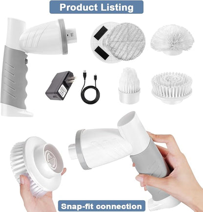 Electric Spin Scrubber, Bathroom Cleaning Brush Shower Scrubber Portable Rechargeable, Power Scrub Brush for Bathtub Sink Tile Grout Window Sill Kitchen Stove Cooker, Household Cleaning Tools