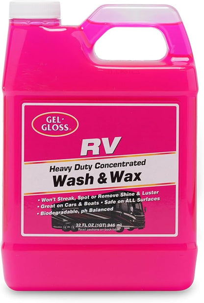 Gel Gloss RV Wash & Wax - Clean, Streak-Free, Reduced Water Spotting, pH Neutral, Concentrated Carnauba Formula, Provides a High Shean Finish on Campers and Motorhomes, 32 oz
