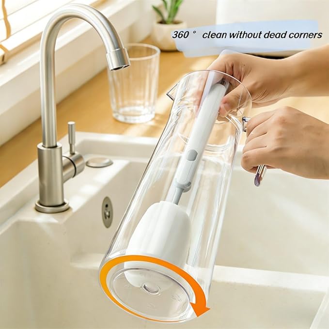 Bottle Brush Long Handle Cup Cleaner Brush Sponge Bottle Scrubber Detachable Handle Portable Sponge Cleaning Brush for Cups Wine Glasses Water Bottles Baby Bottles and Vacuum Flasks (Pink)