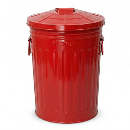 Plexon 2 Gallon Small Metal Trash Can with Lid Bathroom Garbage Can with Lid Bathroom Trash Can for Bedroom Office Kitchen Indoor Waste Basket, Round Powder Coated Red Bucket