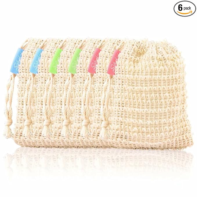 Bar Soap Saver Bags 6 Pieces, Shampoo & Conditioner Bar Holder for Preserve Soap Bars, Natural Sisal Soap Pouch for Exfoliating Body Scrubber, Travel Mesh Soap Pocket Soap Sack Use in Shower Bath
