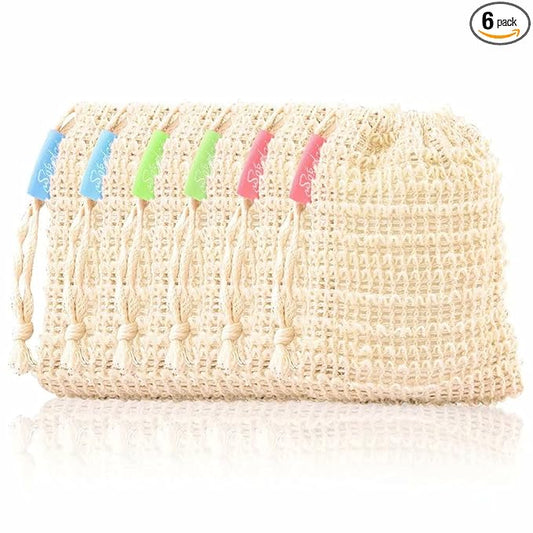 Bar Soap Saver Bags 6 Pieces, Shampoo & Conditioner Bar Holder for Preserve Soap Bars, Natural Sisal Soap Pouch for Exfoliating Body Scrubber, Travel Mesh Soap Pocket Soap Sack Use in Shower Bath