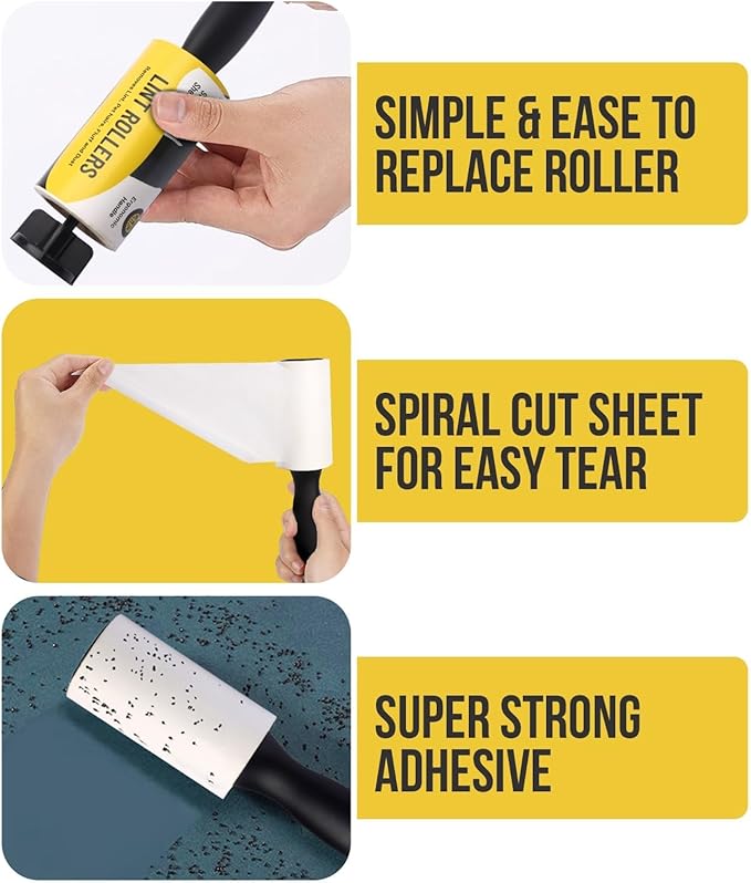 Lint Rollers for Pet Hair Extra Sticky, Lint Roller with Upgraded Handle, 90 Sheets in Total, Portable Pet Lint Remover for Clothes, Furniture