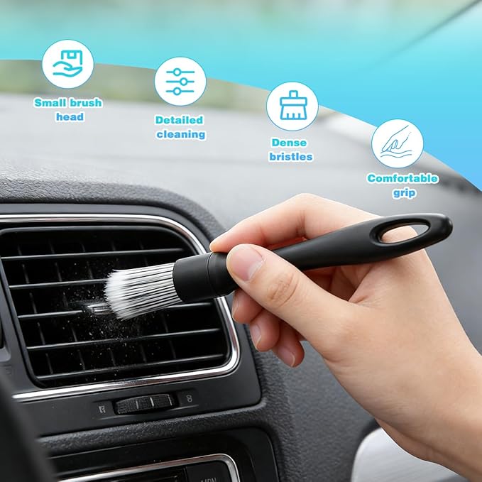 Bittwee Car Detailing Brush Kit, 6PCS Soft Bristle Multi-Use Vehicle Air Vent Detailing Wash Brushes, Automotive Interior or Exterior Cleaning Kit, Universal for SUV Automobile Truck