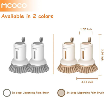 Soap Dispensing Palm Brush Scrub Brush with Soap Dispenser Palm Dish Brush Soap Dispenser Brush Dish Scrub Brush for Kitchen Cleaning, Pan, Pot, Sink 2 Pack White