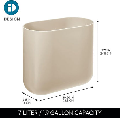 iDesign Small Slim Plastic Bathroom Trash Can, Garbage Can for Bedroom, Office, Desk, Dorm, 2-Pack, Brown