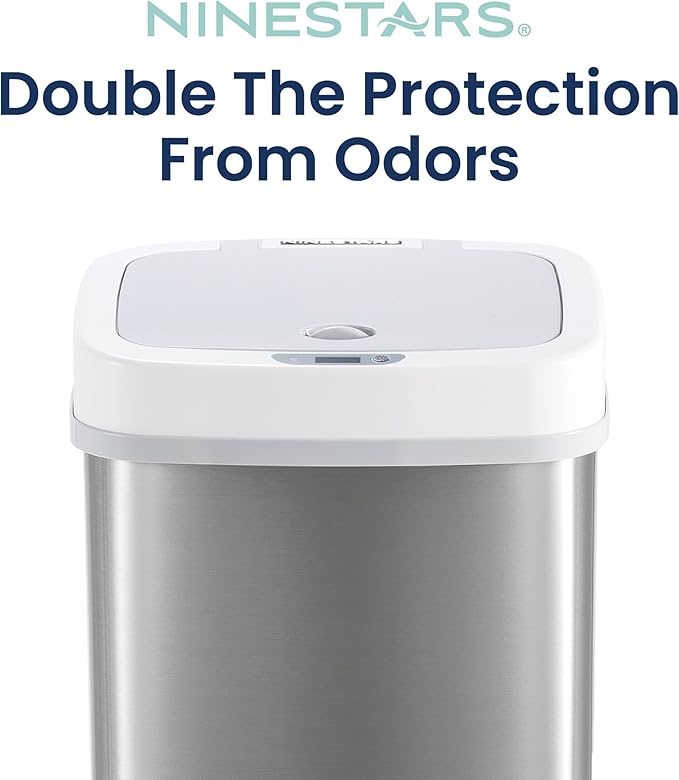 Ninestars NPT-15-1WH Automatic Touchless Motion Sensor Diaper Disposal Trash Can with lid, 4 gallon/15 L, White, Plastic