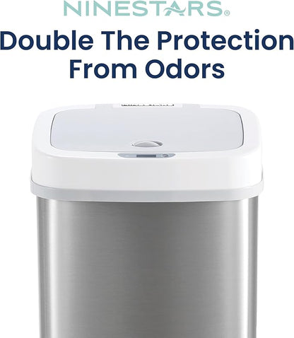 Ninestars NPT-15-1WH Automatic Touchless Motion Sensor Diaper Disposal Trash Can with lid, 4 gallon/15 L, White, Plastic