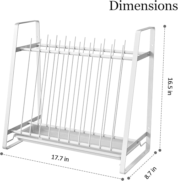 Dish Drying Rack with Drainboard, 11 Slots Upright 2-Tier Plate Organizer, Countertop/Wall-Mounted Kitchen Dish Holder