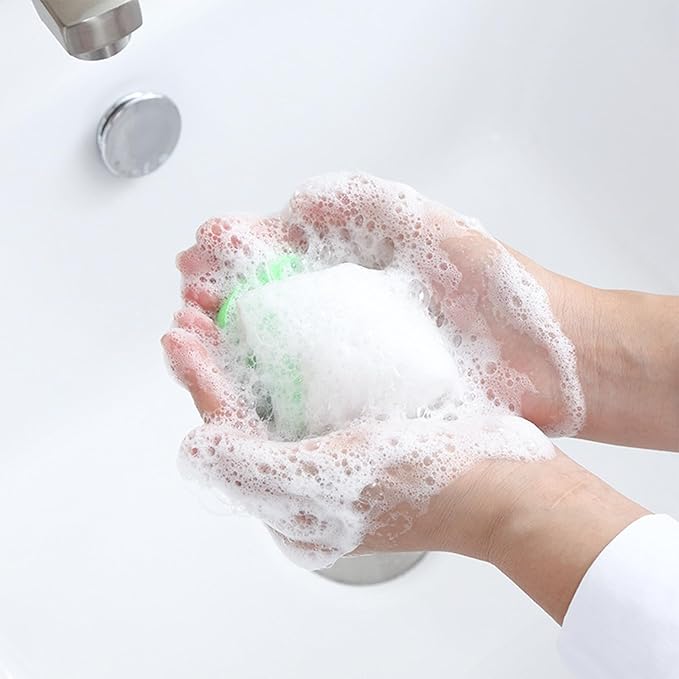 INVODA Handmade Soap Easy Bubble Mesh Soap Saver Bag Double Layer Drawstring Holder Bags Foam Net for Body Facial Cleaning Exfoliation Body Cleaning Tool (5 PCS)